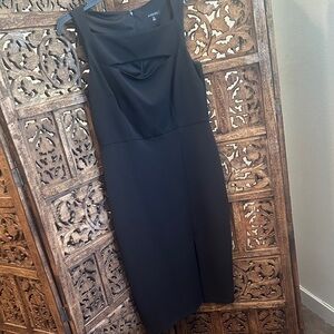 MARINA Black Sleeveless Midi Sheath Dress with Subtle Drape